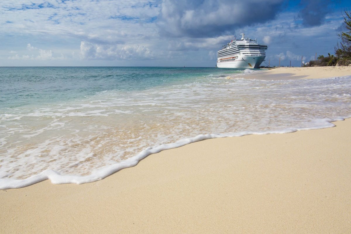 A cruise ship docks in the port of Grand Turk
